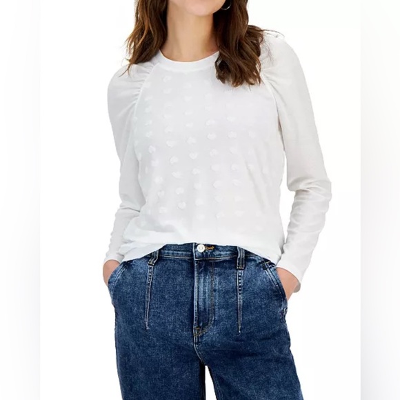 Tommy Hilfiger Tops - Tommy Hilfiger Women’s Pleated-Shoulder Heart-Texture Top — Size L — White